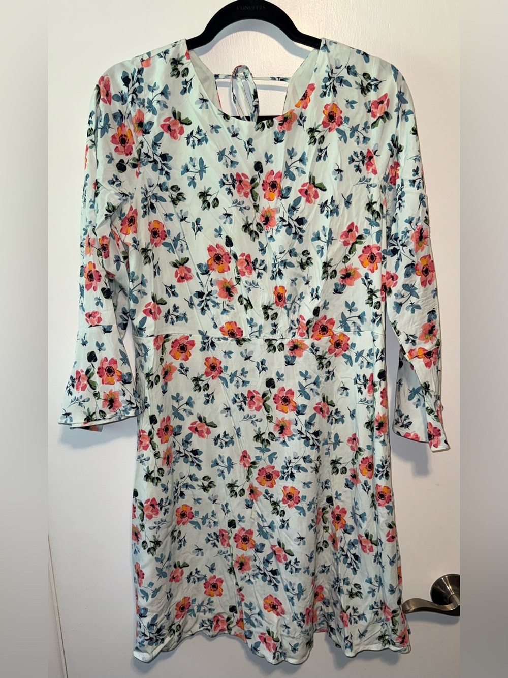 NWOT LOFT White Floral Long-Sleeve A-Line Dress with Pink & Yellow Blooms